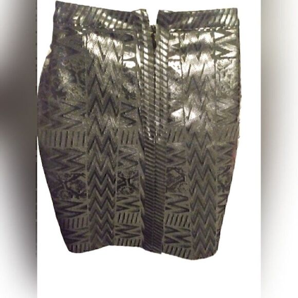 Black Metallic Leather Bandage Skirt Geometric Mini Bodycon High Waist Skirt S - Picture 11 of 12